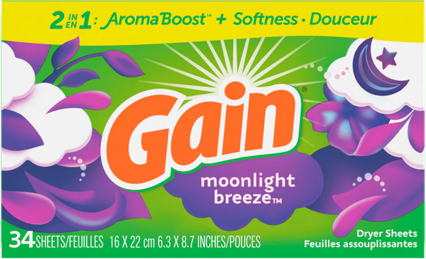 Fabric Softener "Gain" 34 sheets, Moonlight Breeze