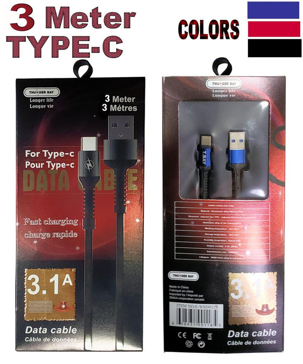 Phone Cable, TB  USB to TC 3METER 3.1A [EWSC90119]