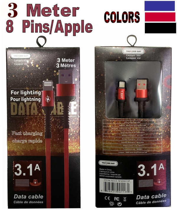 Phone Cable,Longer Life 3.1 A Lightning 3M [EWSC90117]