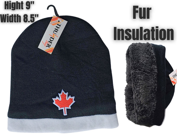 Hats, Insulated Black Beanie with Maple [HB40313]