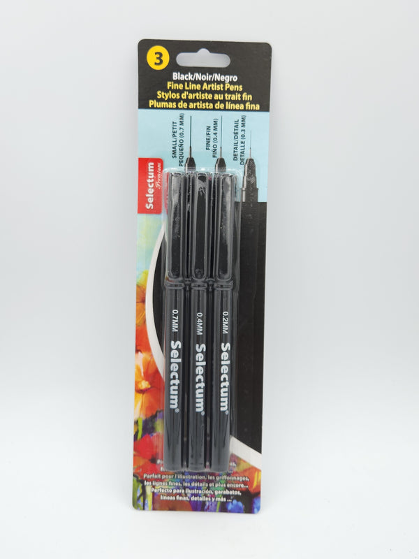 Fineline Artist Pens 3PC Black Ink 3 Asst Tips [SL59537]