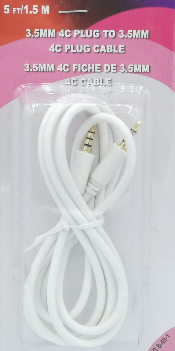 Stereo 3.5mm 4C Plug to 3.5mm Cable 5ft [AC822]