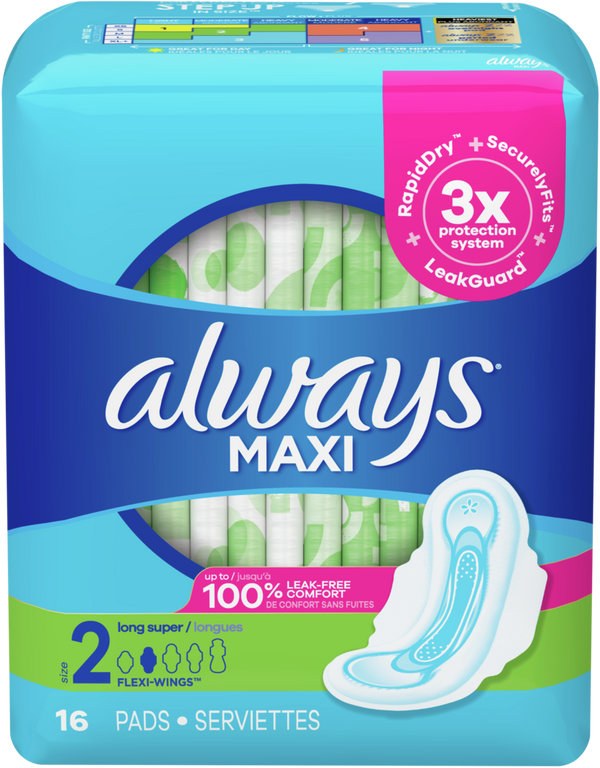 Always Maxi Size 2 Long Super With Flexi-Wings 18ct