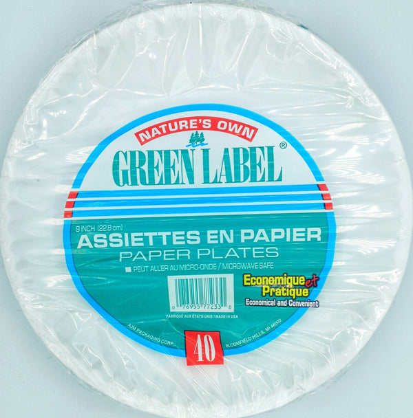 Paper Plate Green Label 9" 40/pk