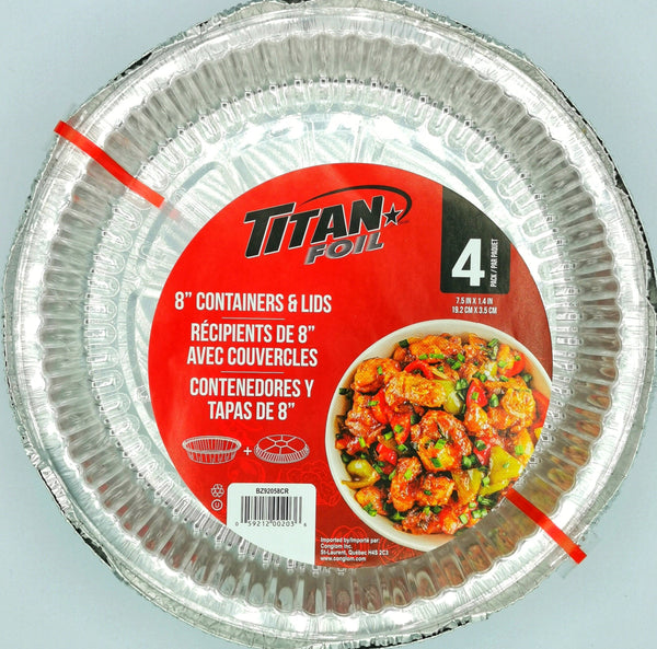 Foil, Titan Foil 8" Round container w/ dome lids 4/pk