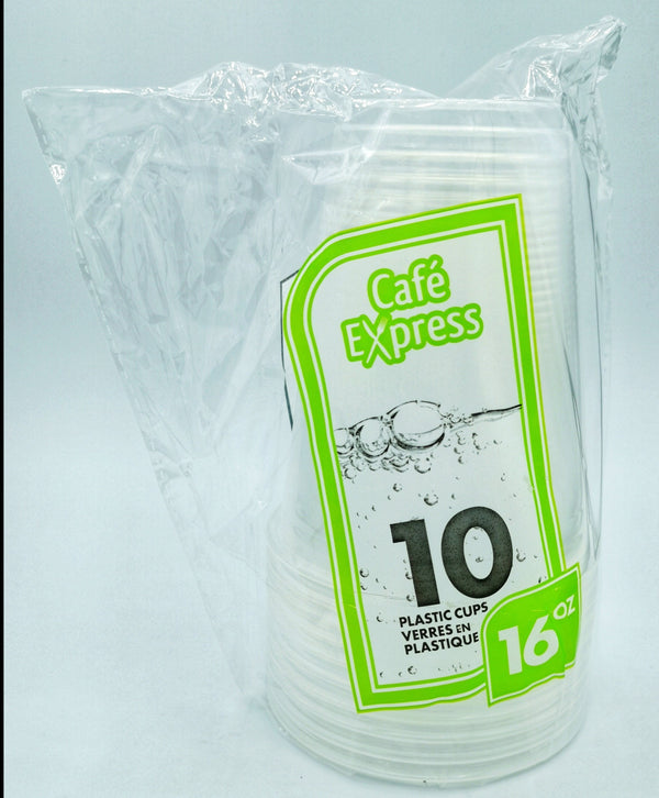 Plastic Cups, Cafe Express 16oz Clear 10/pk