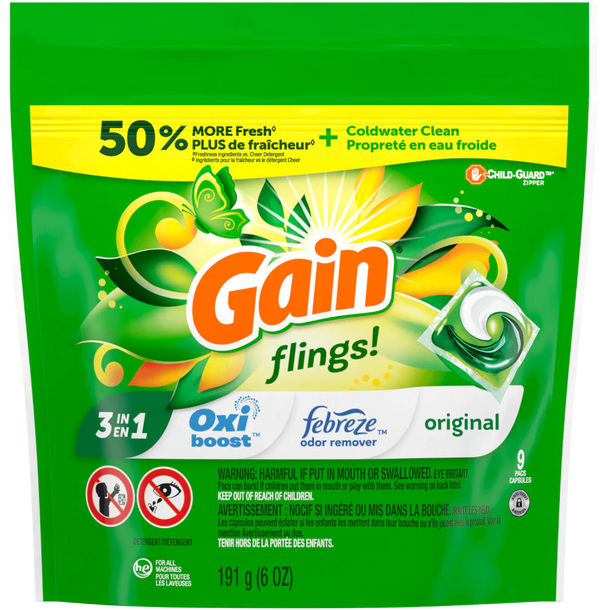 Gain Flings Detergent Pacs 9ct Original