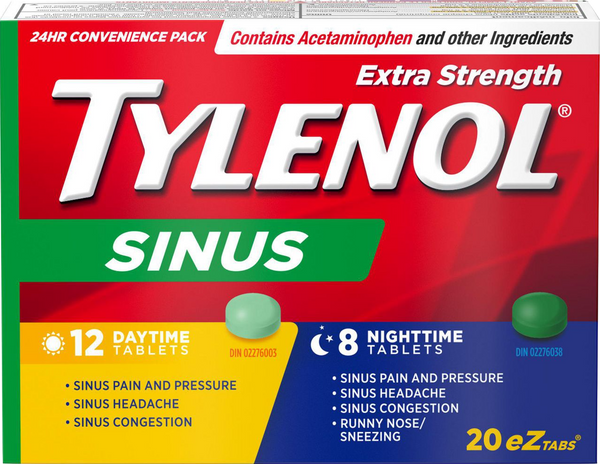 Tylenol Extra Strength Sinus 24hr 12day+8Night tablets
