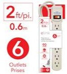 Power Bar 6-outlet w/ surge protection & 2ft CORD