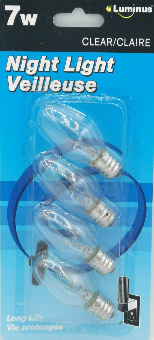 Lightbulb, Luminius 7W C7 clear night light 4/pk