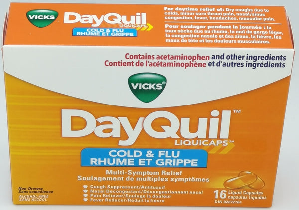 Vicks Dayquil Liquicaps Cold&Flu Non-Drowsy Alcohol-free 16ct