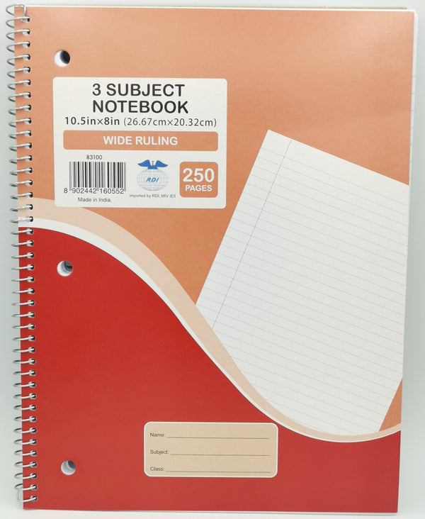 Notebook 3 Subject 10.5"x8" 250 Pages [20465]