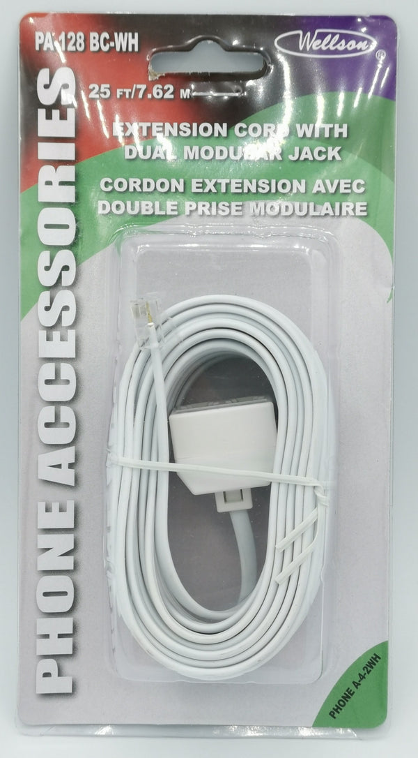 Tele Extension Cord Dual Modular Jack 25ft [PA128BC]