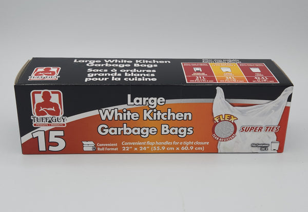 Tuff Guy Kitchen Bag, White Large, Ex-strong 15pk 22"x24"