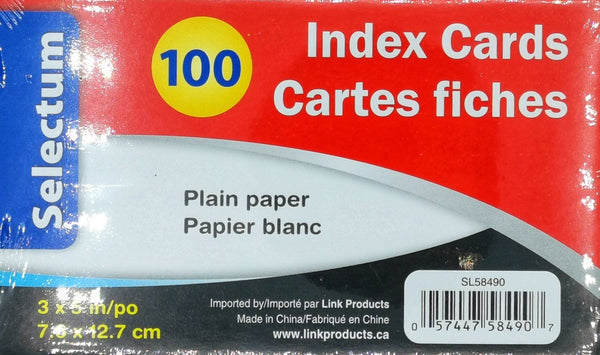 Index Card, 3x5" Plain 100ct