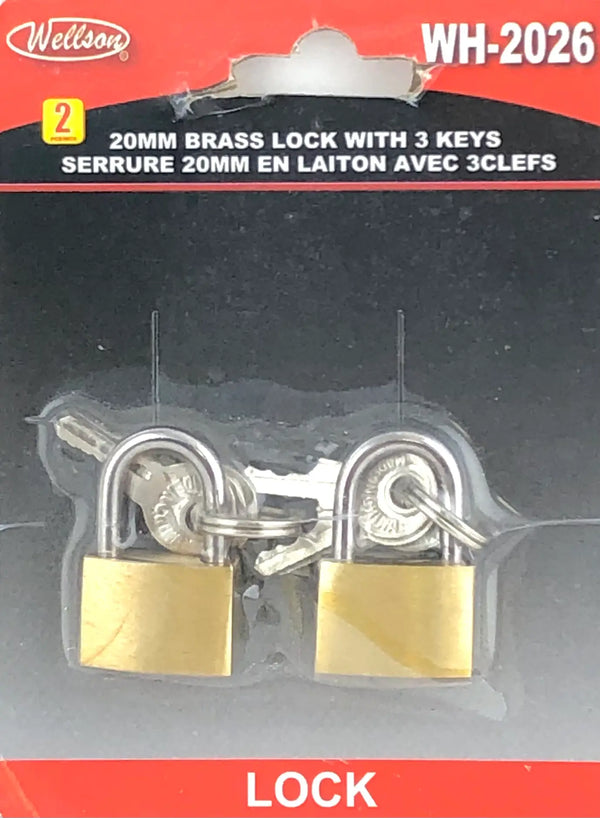 Lock, 2Pcs 20mm Brass Padlock With 3 Keys [WH2026]