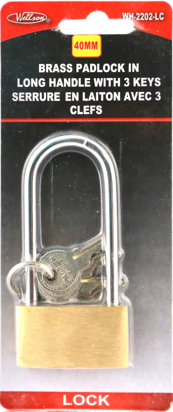 Lock, 40mm Brass Padlock In Long Handle [WH2202LC]